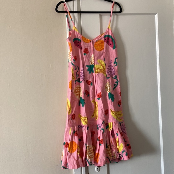 Vintage Janet Russo Nantucket Pink Fruit Pattern Cotton Sundress - Picture 3 of 9